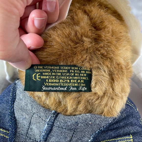 Vermont Teddy Bear Brown Stuffed Animal Denim Overalls - Picture 8 of 8